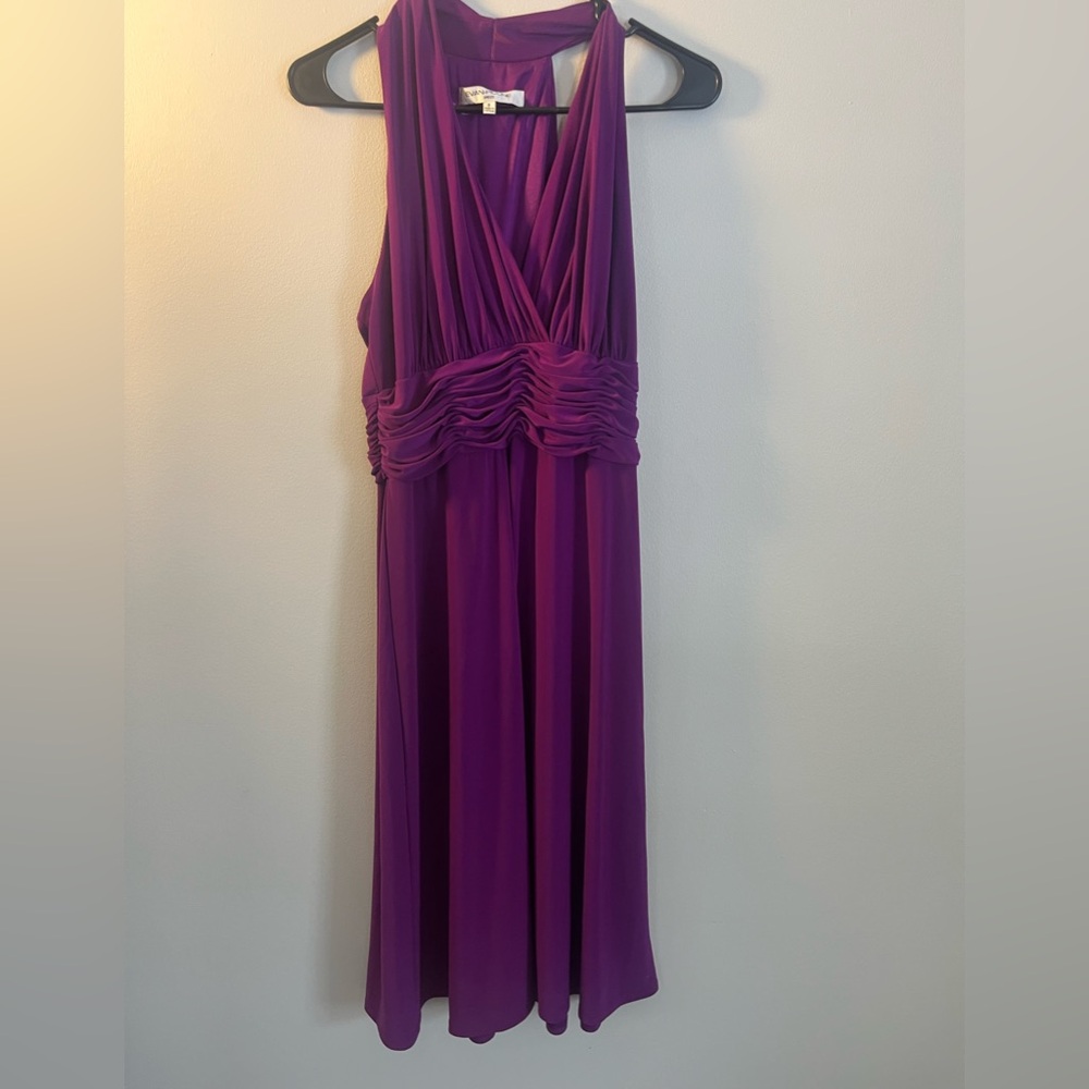 Purple Sleeveless Ruched Waist Midi Dress